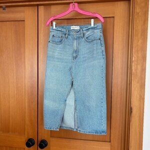 Abercrombie High Rise Midi Jean Skirt with Front Slit